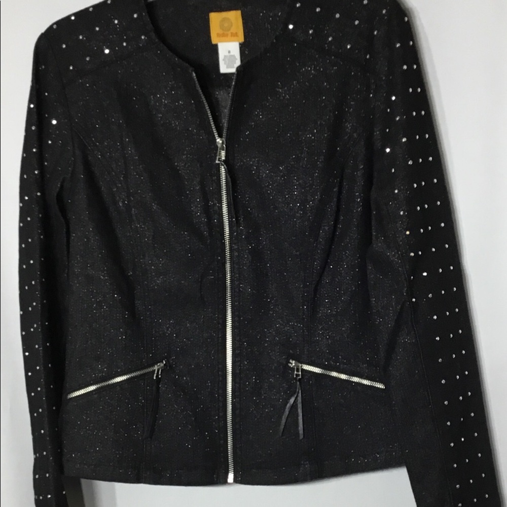 Ruby Rd Black Silver Studded Metallic Sheen Jacket - image 2